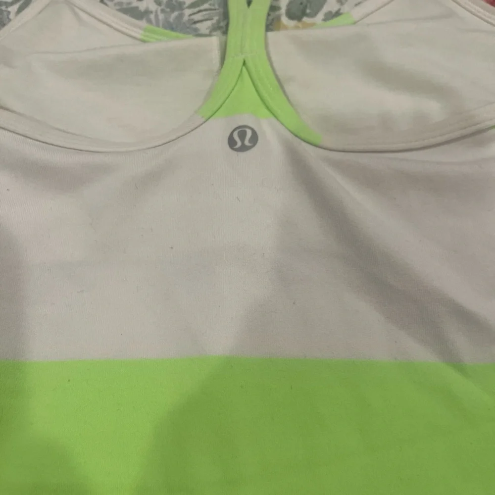 lululemon athletica Lime Green and White Tank Top